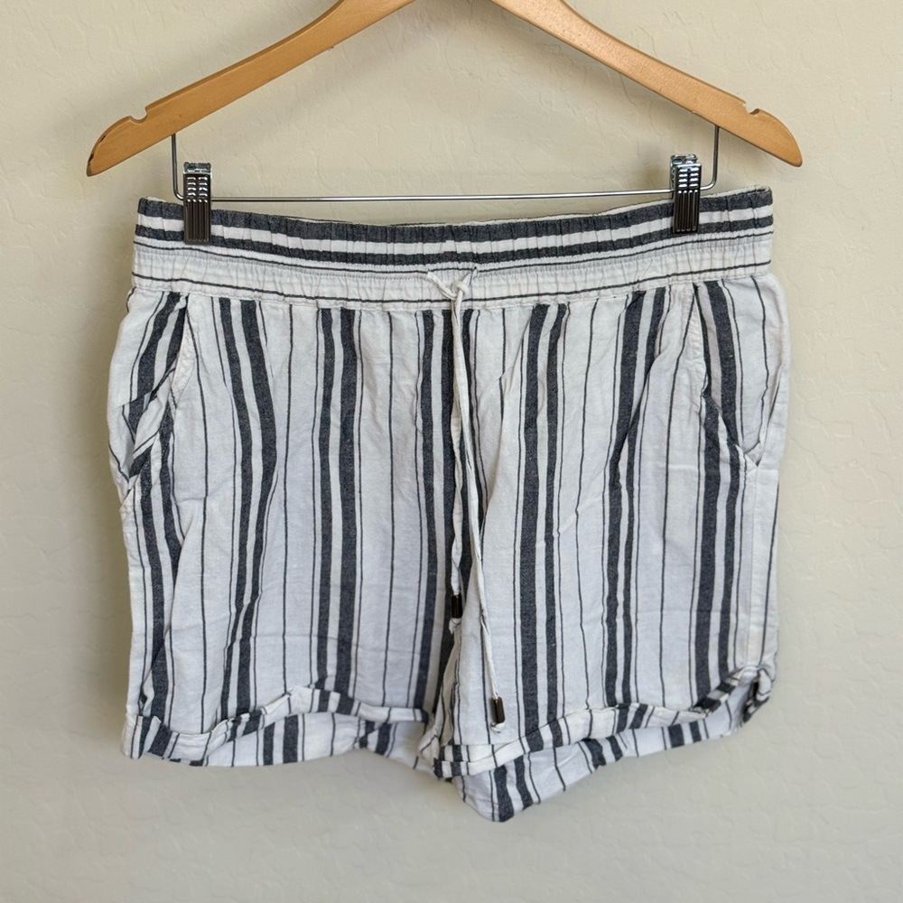Maeve Anthropologie Striped Linen Cotton Blend Drawstring Shorts Medium